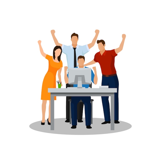 Successful business team celebrating a triumph with arms up.  illustration