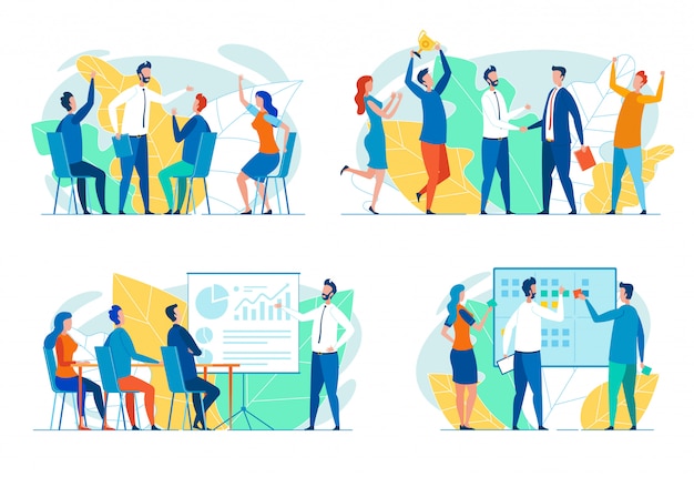 Vector successful business team flat vector concepts set