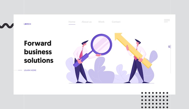 Vector successful business with businessman holding rising up big arrow concept landing page set