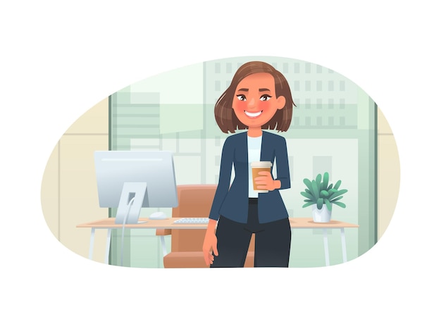 Successful business woman on the background of the interior the office portrait happy leader girl