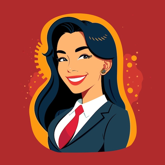 Vector successful business woman in a dark blue business suit with a tie vector illustration