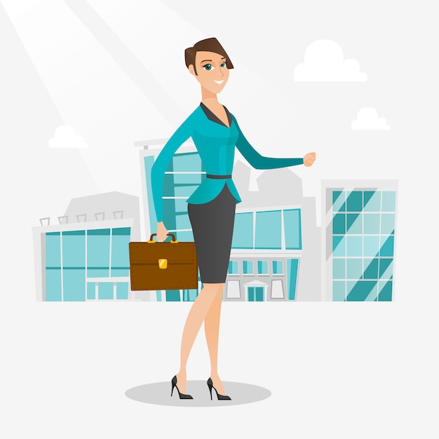 Vector successful business woman walking in the city.