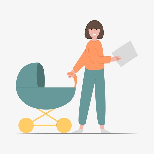 Vector successful business woman with little kid on work