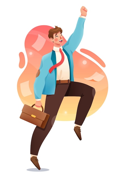 Successful businessman jumping for joy. Vector illustration. Joyful man. Business concept