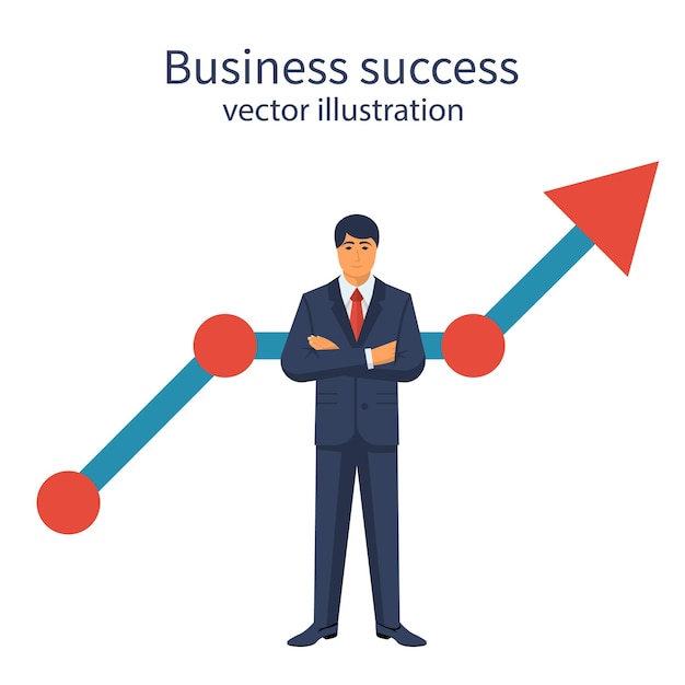 Successful businessman standing on background of a growing\
graphic modern business people vector ill