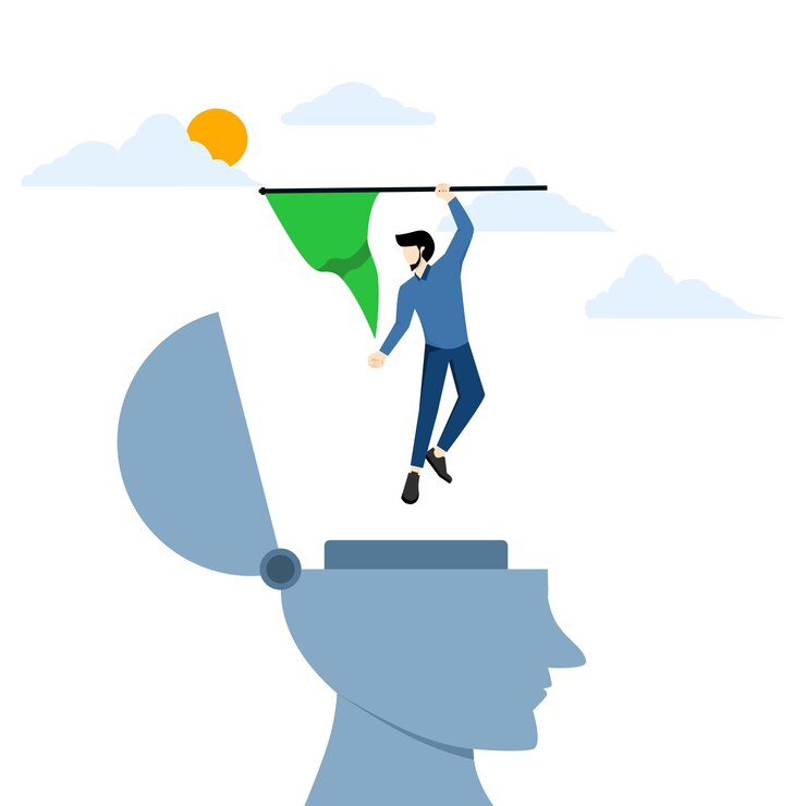 वेक्टर successful businessman on top of his mind while holding a victory flag for business purposes