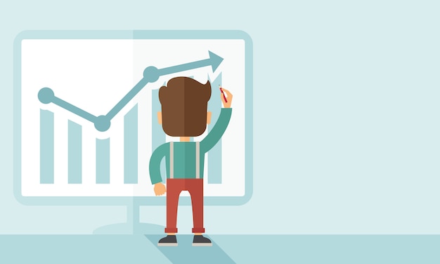 Successful businessman with a chart going up