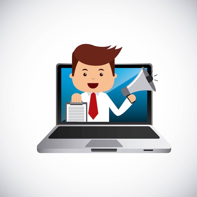 successful businessman with laptop icon