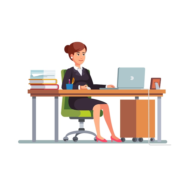 successful businesswoman in a stylish office working on a laptop modern vector illustration