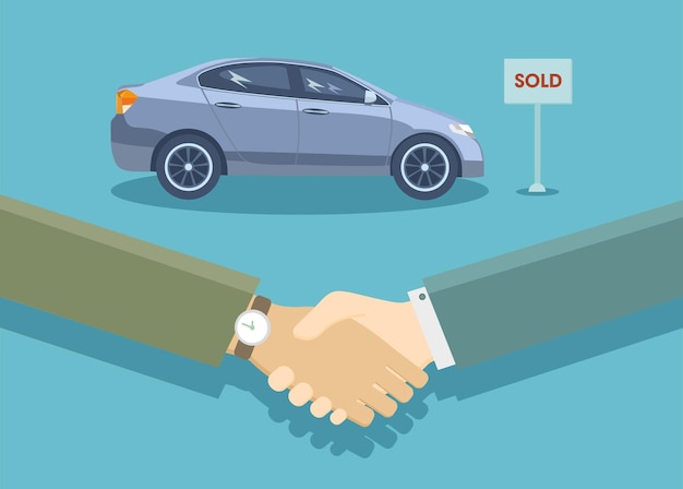 Successful car sales and pleasant buying. Vector illustration.