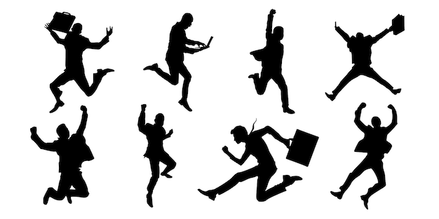 Vector successful and cheerful expression business man silhouettes