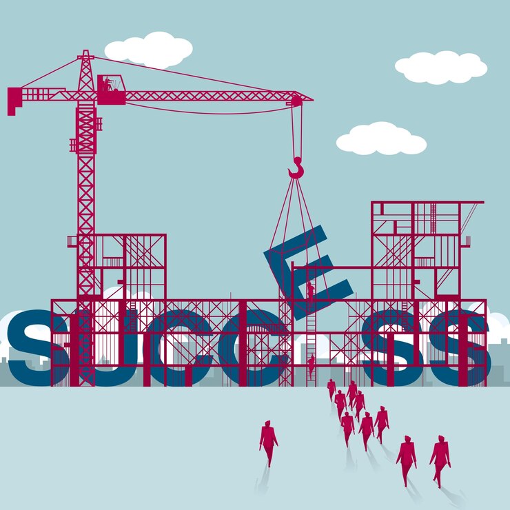 Vector successful construction.a group of businessmen walked to the building site.