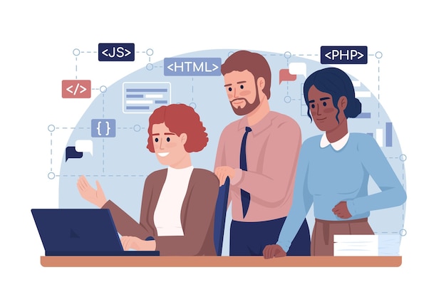 Успешная командная работа разработчиков 2D векторная изолированная иллюстрация