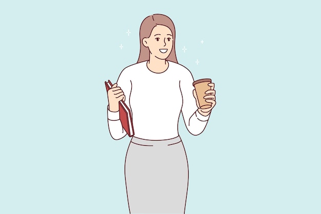 Vector successful happy girl walking with coffee