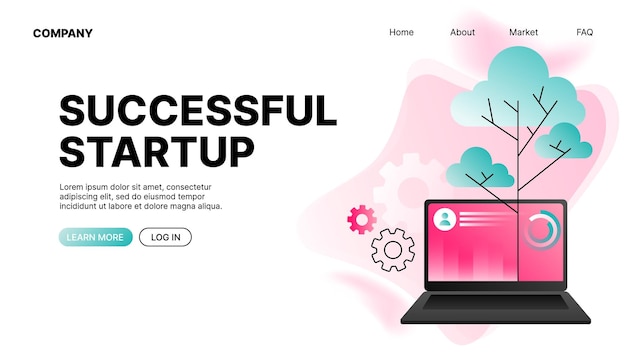 Successful startup horizontal banner website landing page template