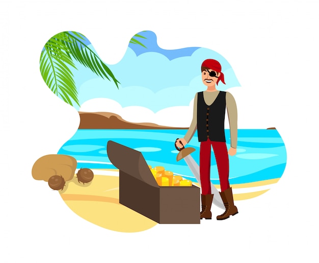 Vector successful treasure hunt flat color illustration