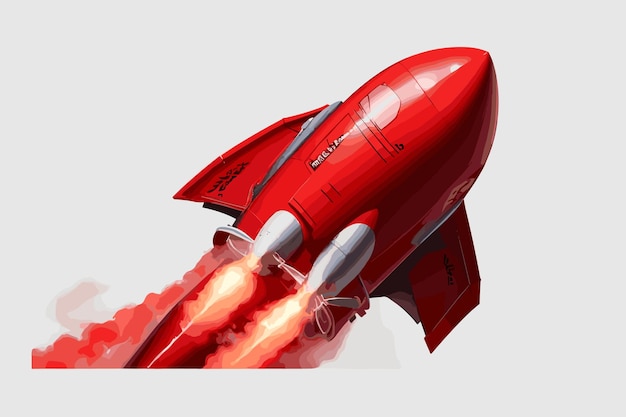 Vector successfully launch of a red rocket on a white background