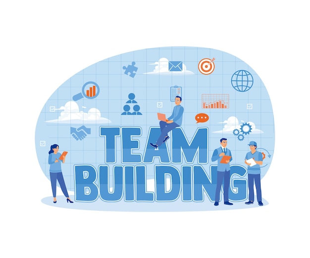Succesvol teamwerk Bedrijfsteam dat samenwerkt naar het doel Teambuildingconcept Platte vectorillustratie