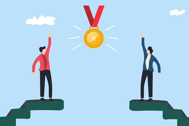 succesvolle bedrijfsmanagementstrategie mensen ontvangen trofeeën en medailles bedrijfsconcept