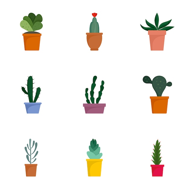 Succulent icon set. Flat set of 9 succulent vector icons