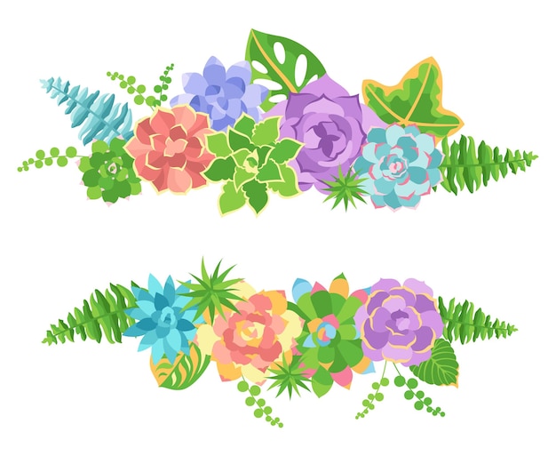 Succulents border boho template illustration frame flower banner floral summer backdrop garland