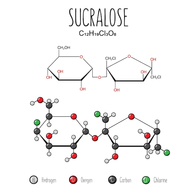 Vector sucralose-weergave skeletformule en 2d-structuurillustratie webstijlillustratie bewerkbare vector