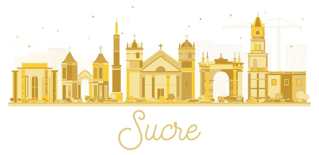 Sucre Bolivia City Skyline van silhouet met gouden gebouwen. Vectorillustratie. Zakelijk reizen en toerisme Concept met historische architectuur. Sucre stadsgezicht met monumenten.