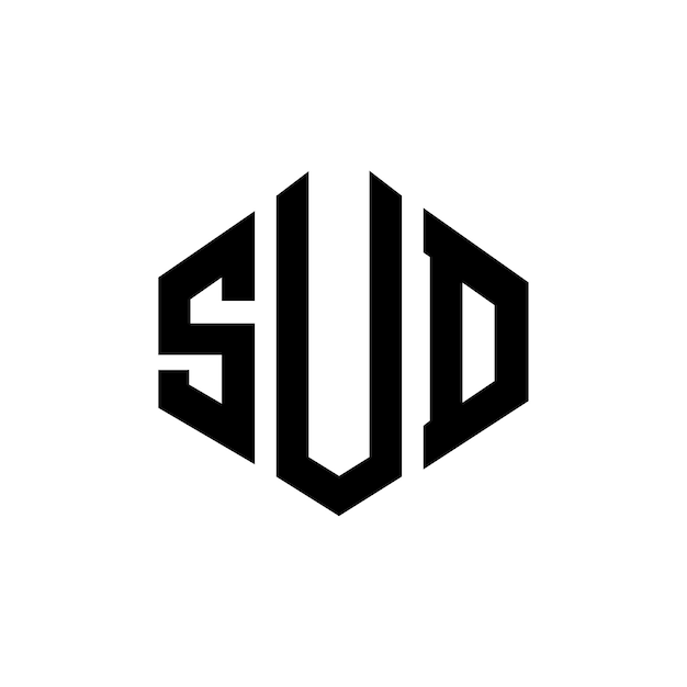 SUD letter logo ontwerp met veelhoek vorm SUD veelhoek en kubus vorm logo ontwerp SUD zeshoek vector logo sjabloon witte en zwarte kleuren SUD monogram bedrijf en vastgoed logo