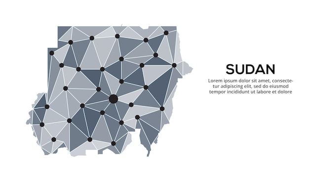 Карта коммуникационной сети Судана Векторное изображение глобальной карты с низким поли с городскими огнями Карта в виде треугольников и точек