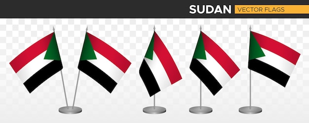 Sudan desk flags mockup 3d vector illustration table flag of sudan