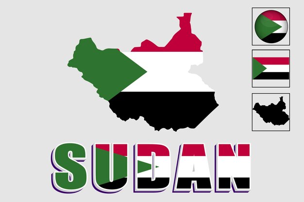 Sudan flag and map in a vector graphic