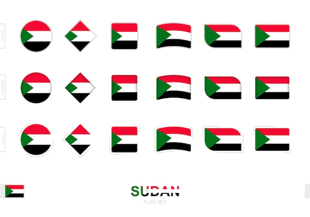 Sudan flag set, simple flags of Sudan with three different effects.