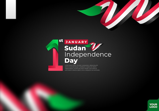 Sudan Independence Day logotype 1st January with curve flag background