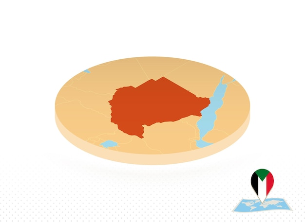 Sudan map designed in isometric style orange circle map