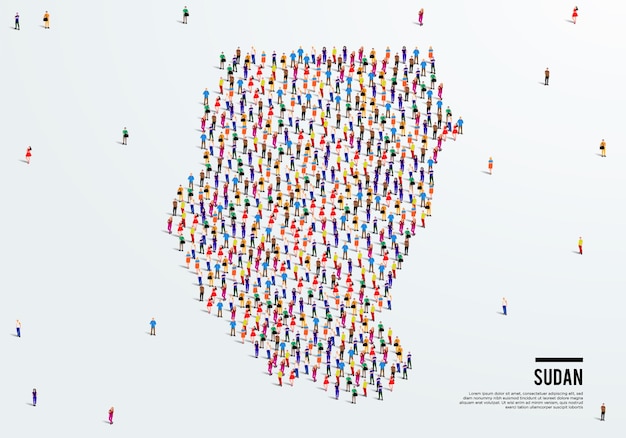 Sudan Map. Large group of people form to create a shape of Sudan Map. vector illustration.