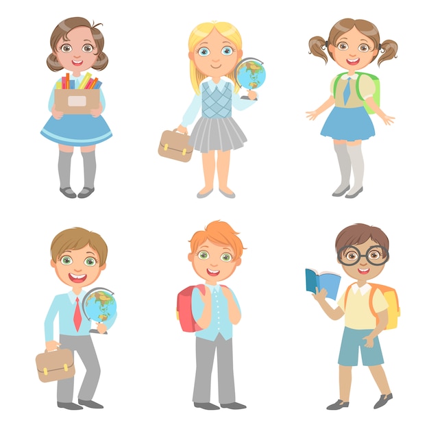 Vector sudents with school bags set