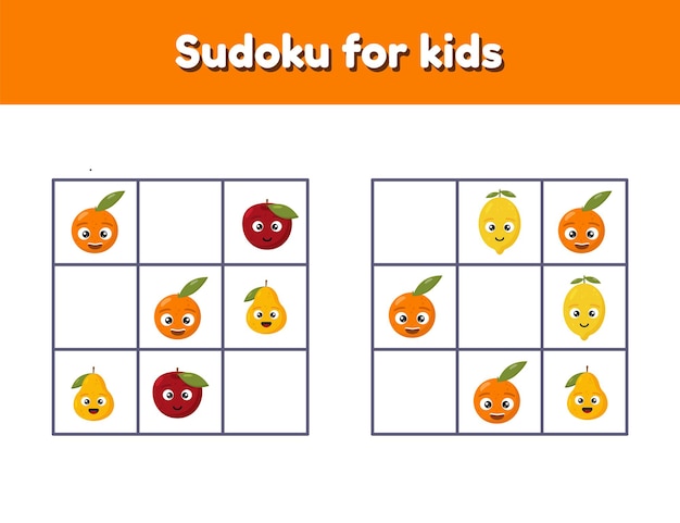 Sudoku per bambini con immagini. rebus logico per bambini in età prescolare e scolare. gioco educativo.