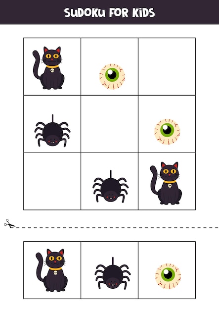 Sudoku game for kids with halloween pictures.