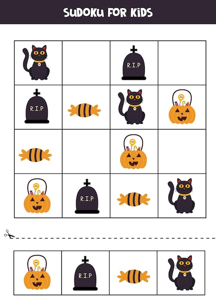 Gioco di sudoku per bambini con immagini di halloween.