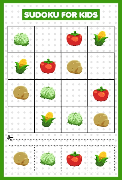 Gioco di sudoku per bambini con immagini di verdure