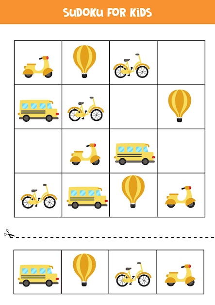 Gioco di sudoku per bambini in età prescolare. gioco logico con trasporto.