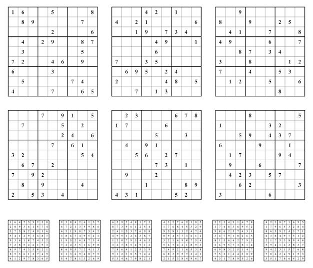 答え付きの数独ゲームセット シンプルなベクターデザイン