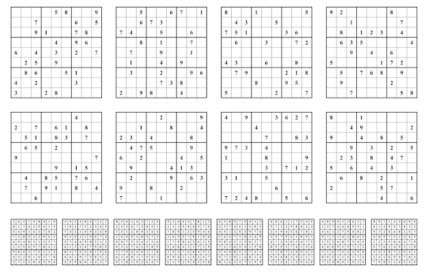 答え付きの数独ゲームセット シンプルなベクターデザイン