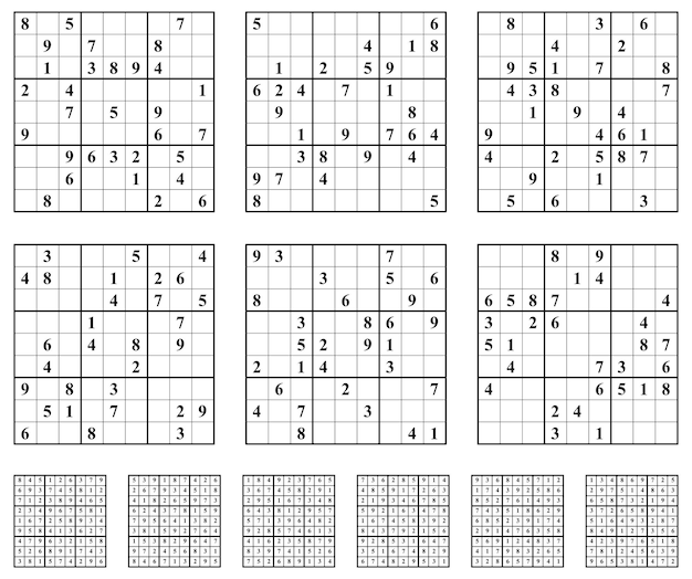 Sudoku game set with answers Simple vector design
