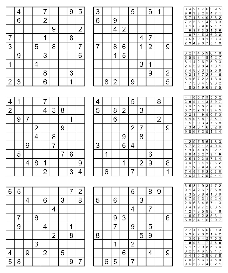 Vector sudoku game set with answers