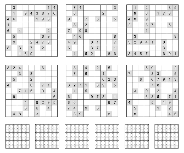 Vector sudoku game set with answers