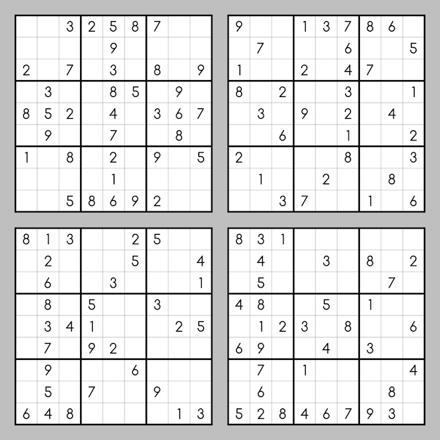 Sudoku game vector set Japanese puzzle game