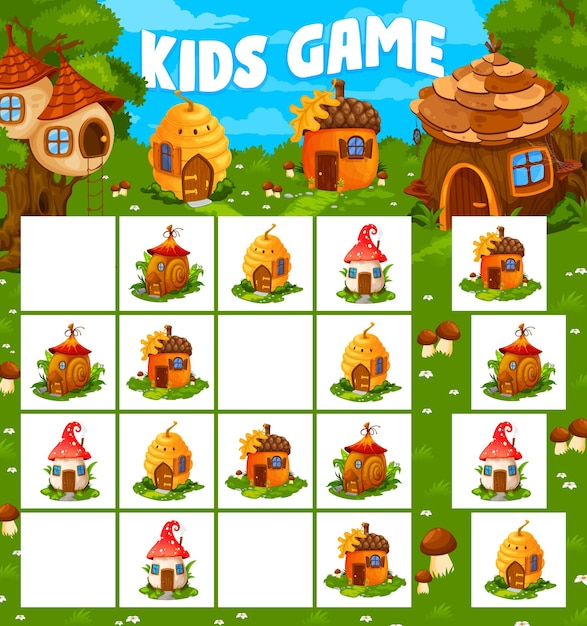 Sudoku game worksheet fairy beehive acorn houses