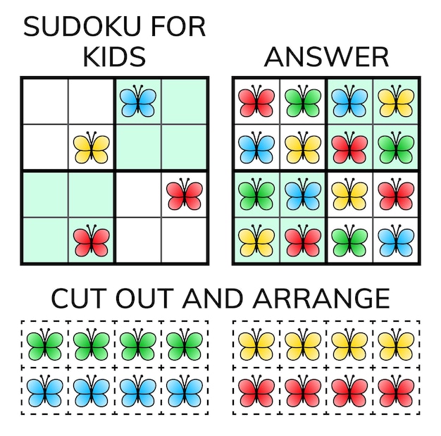 Sudoku Kids and adult mathematical mosaic Magic square Logic puzzle game Digital rebus Vector illustration