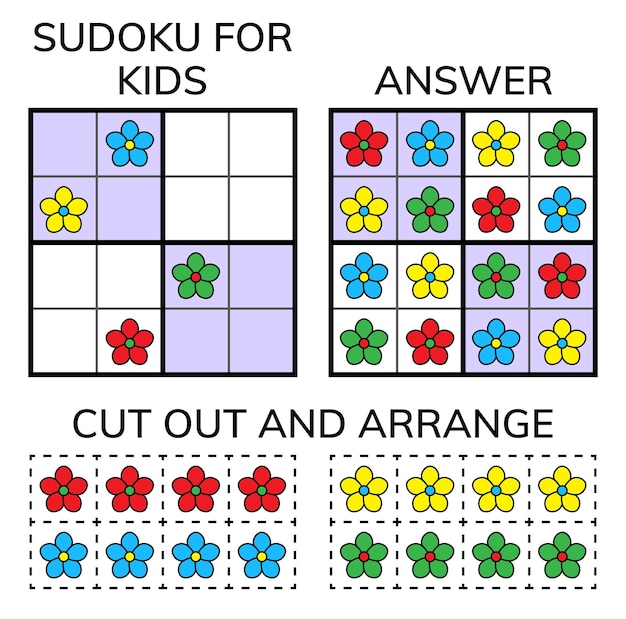 Sudoku Kids and adult mathematical mosaic Magic square Logic puzzle game Digital rebus Vector illustration